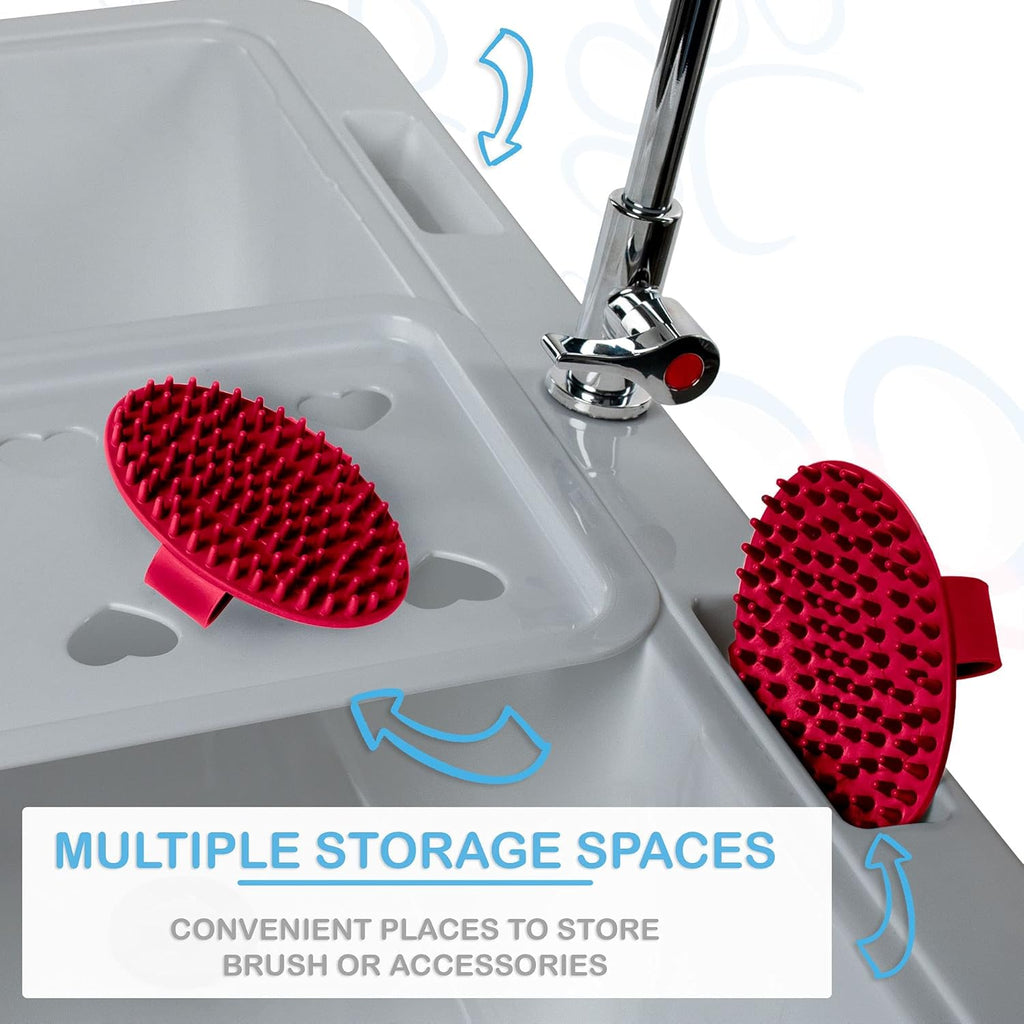 Portable Dog Bathing Station with Removable Shelf and Massage Brush R28854
