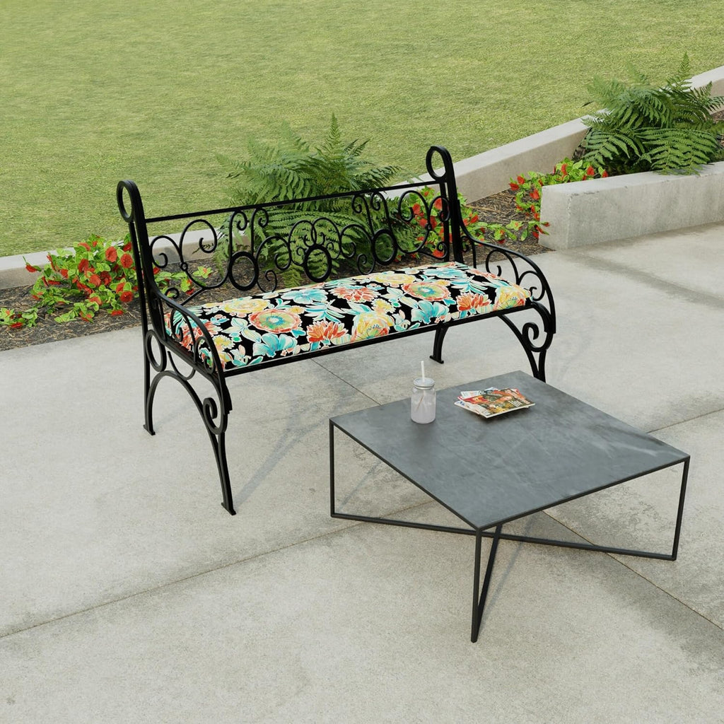 Black Floral Outdoor Bench Cushion B424298
