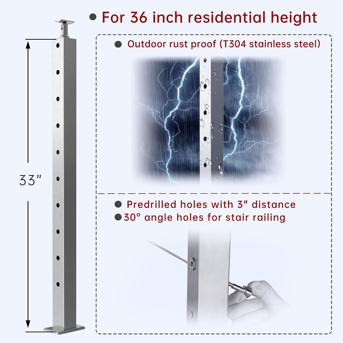 4 Pack Stainless Steel Cable Railing Post U4356