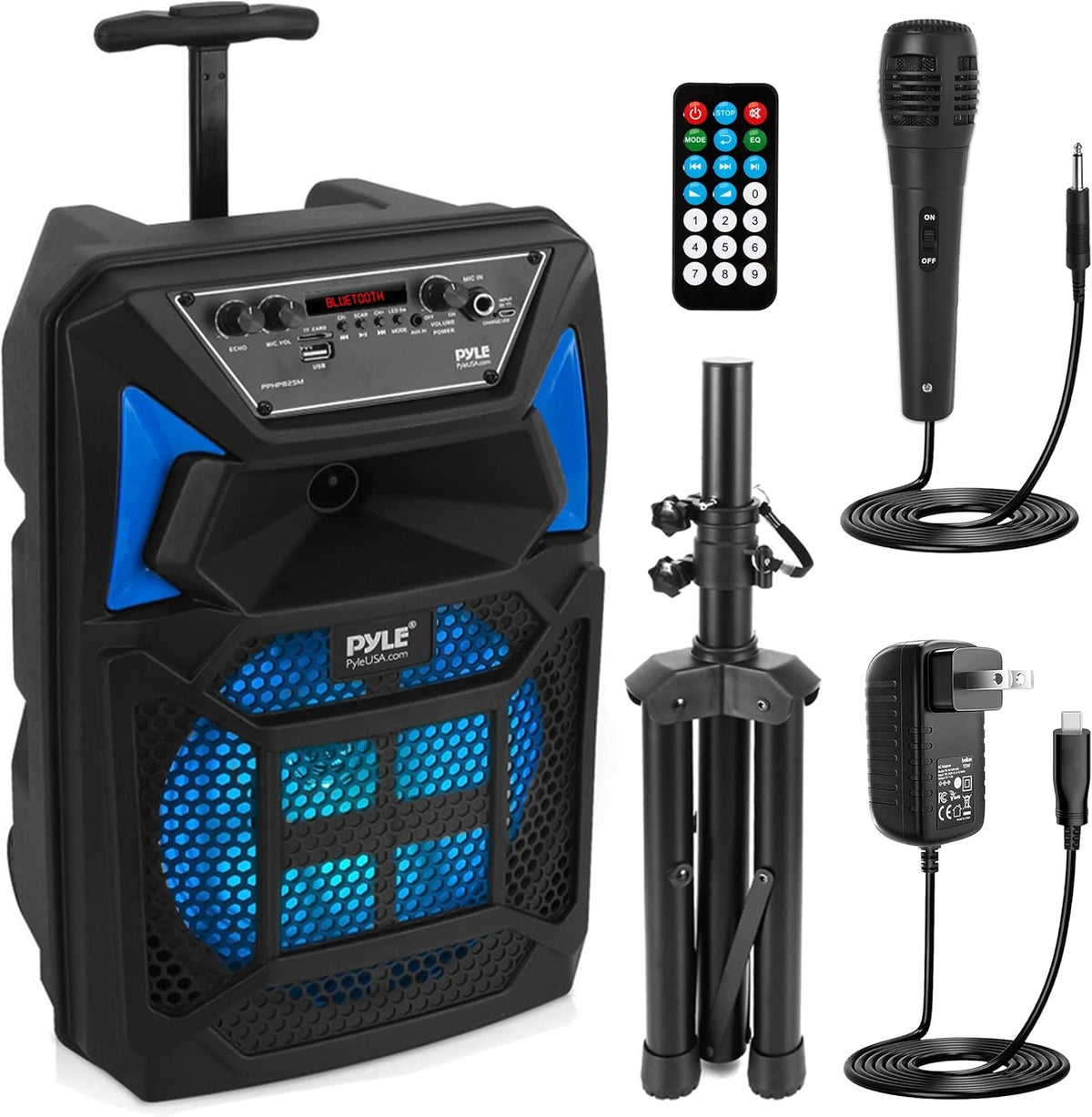 400W Portable Bluetooth PA Speaker System with Microphone and Rolling Wheels X476768