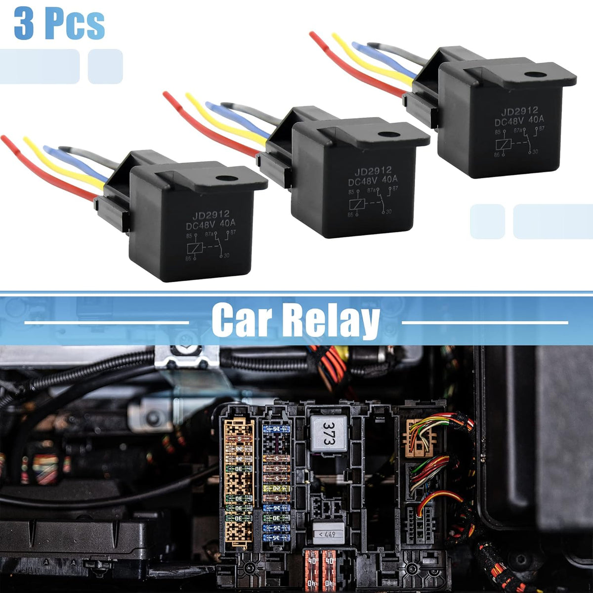 3pcs 5 Pin 48V 40A Car Relay Switch with Harness J630