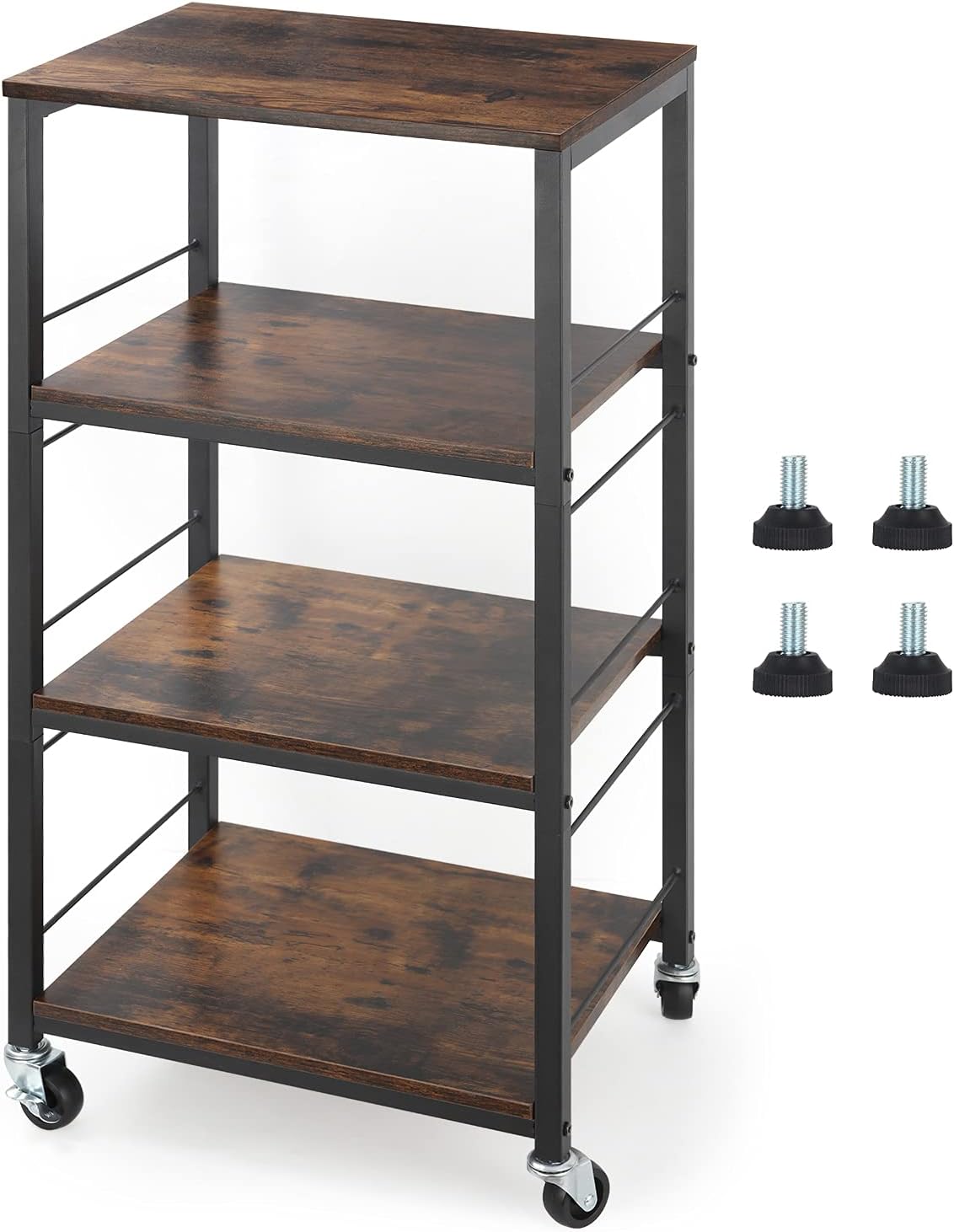 4 Tier Rolling Utility Cart with Wood Top and Metal Frame W887