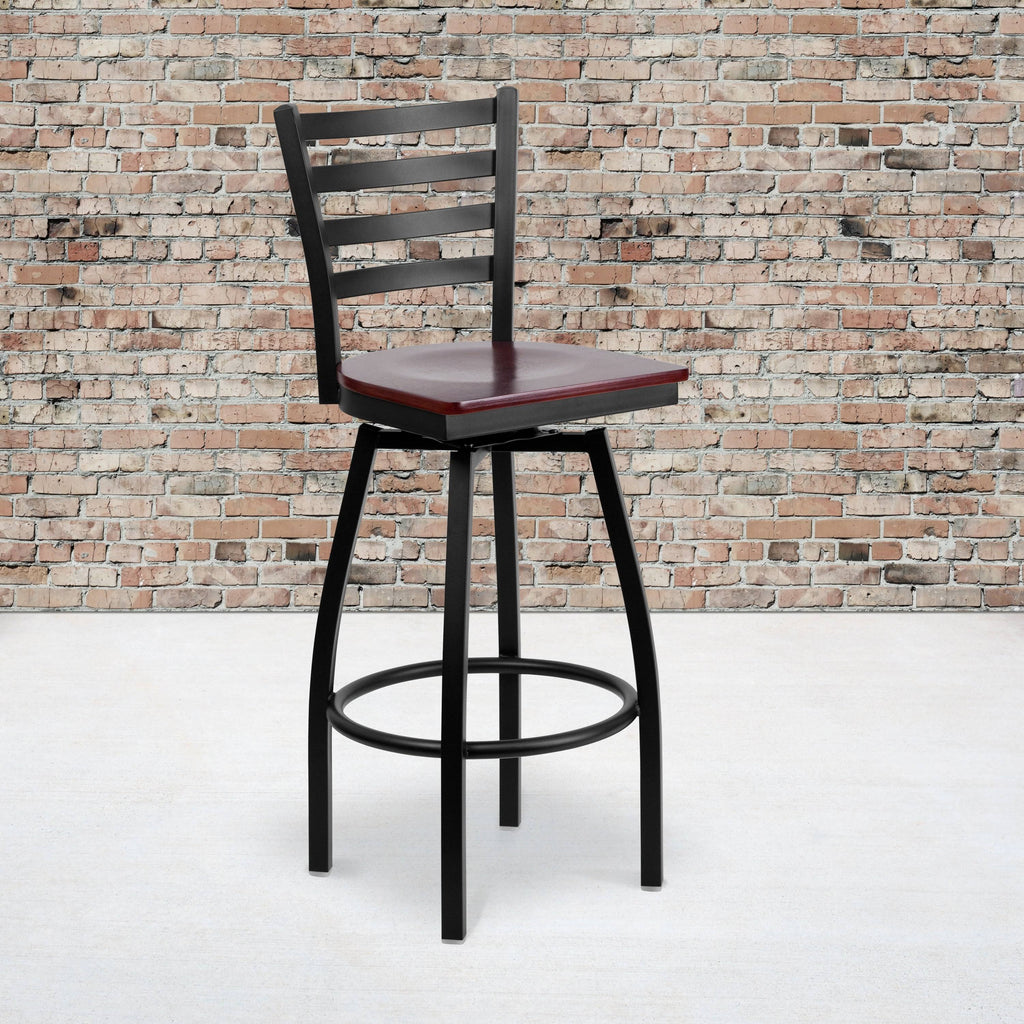 2 Pack Swivel Metal Barstool Black Vinyl Seat P771249