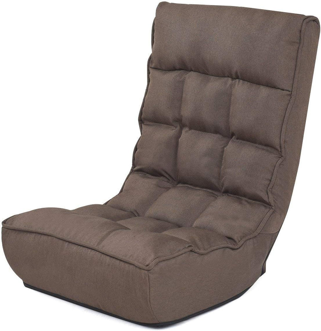 Brown Floor Chair Sleeper 4-Position Adjustable Angle Folding Lazy Sofa Cushioned Couch Lounger Q867