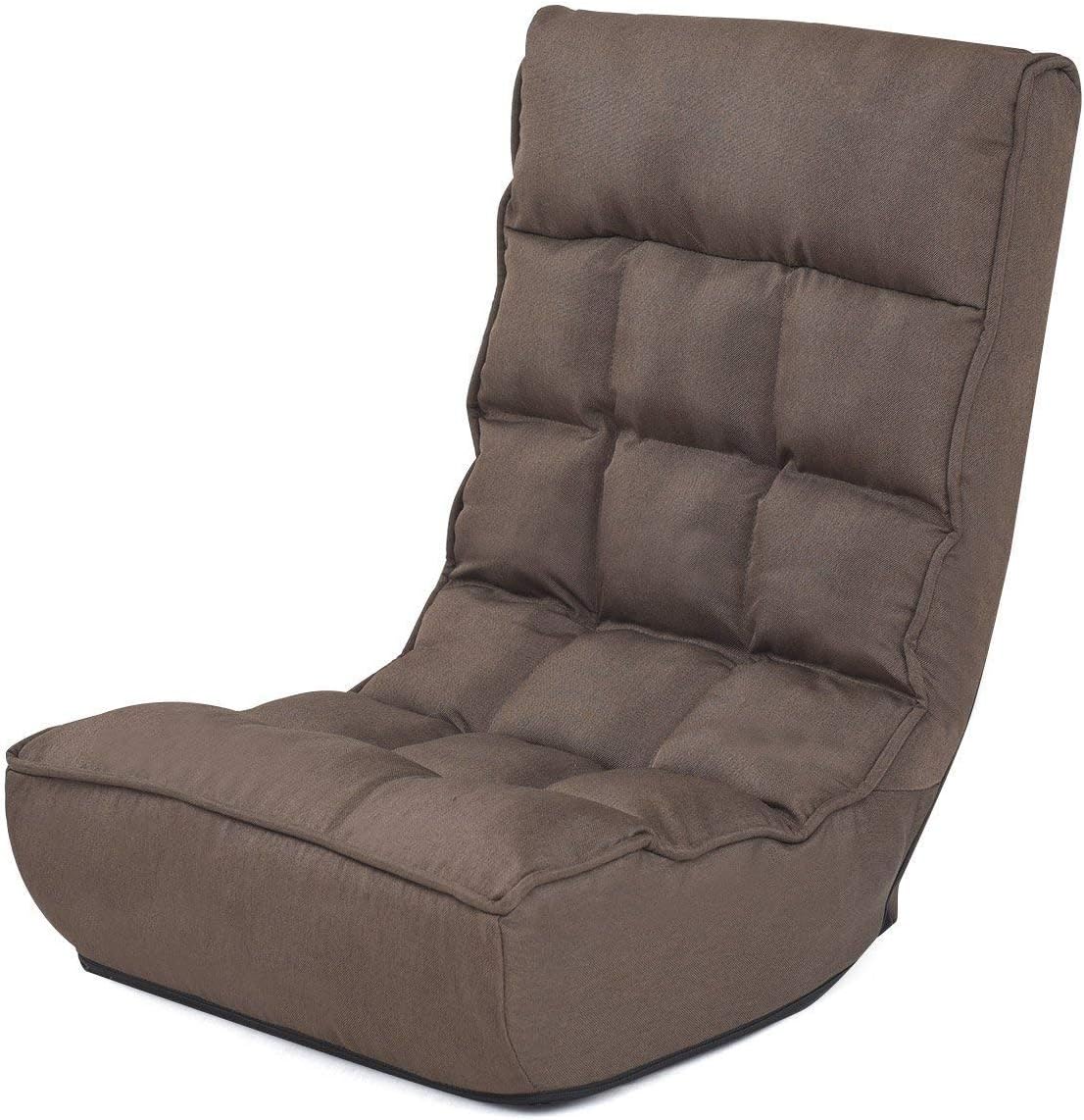Brown Floor Chair Sleeper 4-Position Adjustable Angle Folding Lazy Sofa Cushioned Couch Lounger Q867