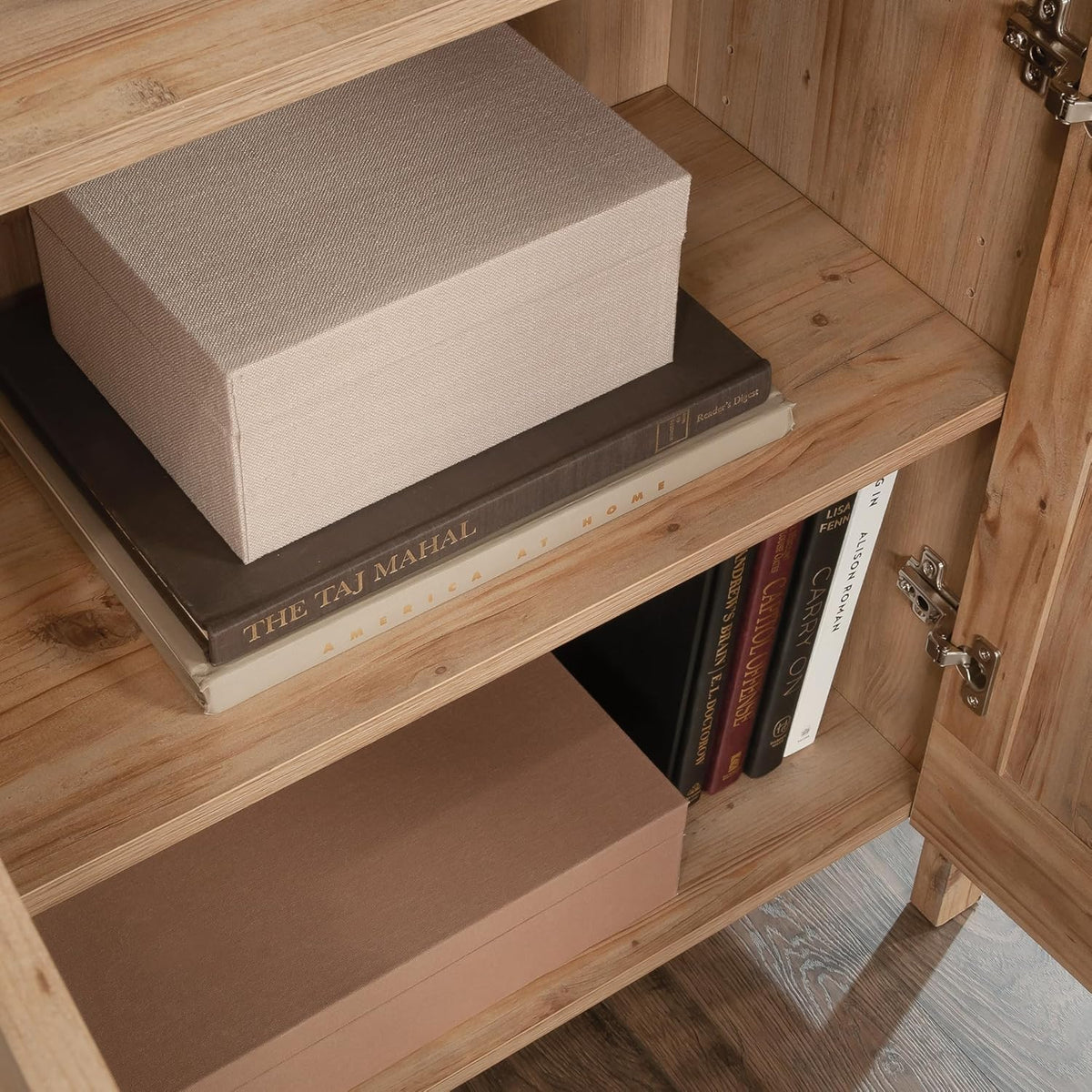 Khaki Pine Finish Bookcase with Doors L899680
