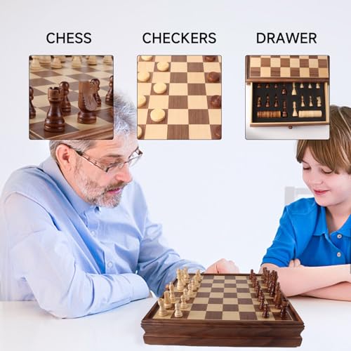16" Wooden Folding Chess Checker Backgammon Board Game Set W191432