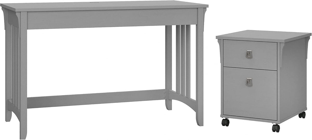 48W Cape Cod Gray Writing Desk with 2 Drawer Mobile File Cabinet E64790