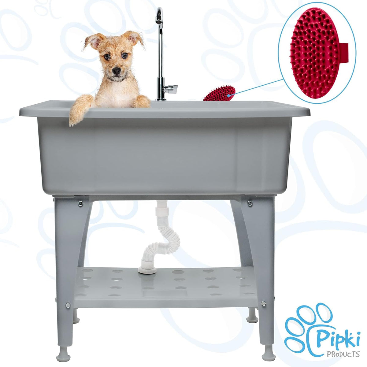 Portable Dog Bathing Station with Removable Shelf and Massage Brush R28854