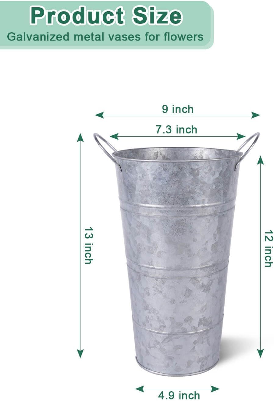6 Pcs Galvanized Metal Vases with Handles (Silver) R2792