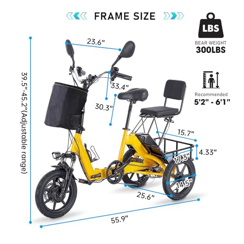 350W Folding Electric Tricycle with 480Wh Removable Battery and 2 Seats Y98278
