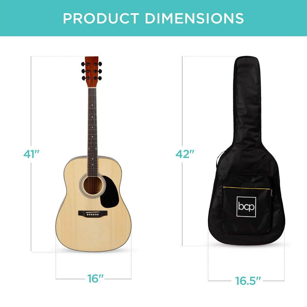 Natural Full Size Acoustic Guitar Starter Kit with Gig Bag W1131