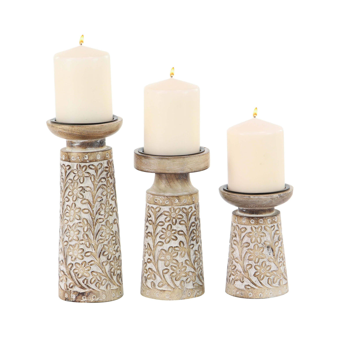 3-Piece Mango Wood and Iron Candle Holder Set C840671