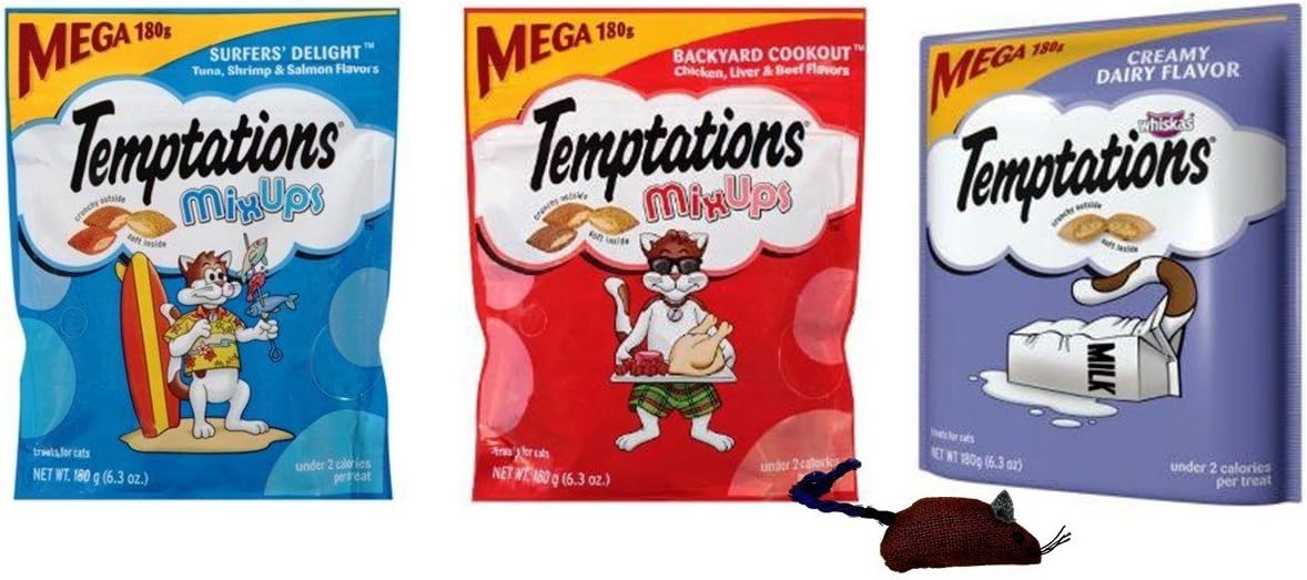 Mega Size Low Calorie Cat Treats 3 Flavor Variety Bundle (6.3 Ounces) I457