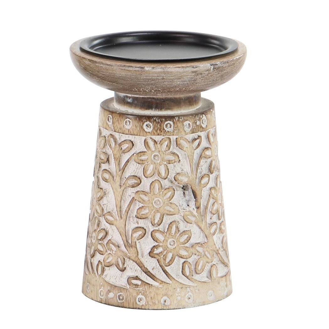 3-Piece Mango Wood and Iron Candle Holder Set C840671