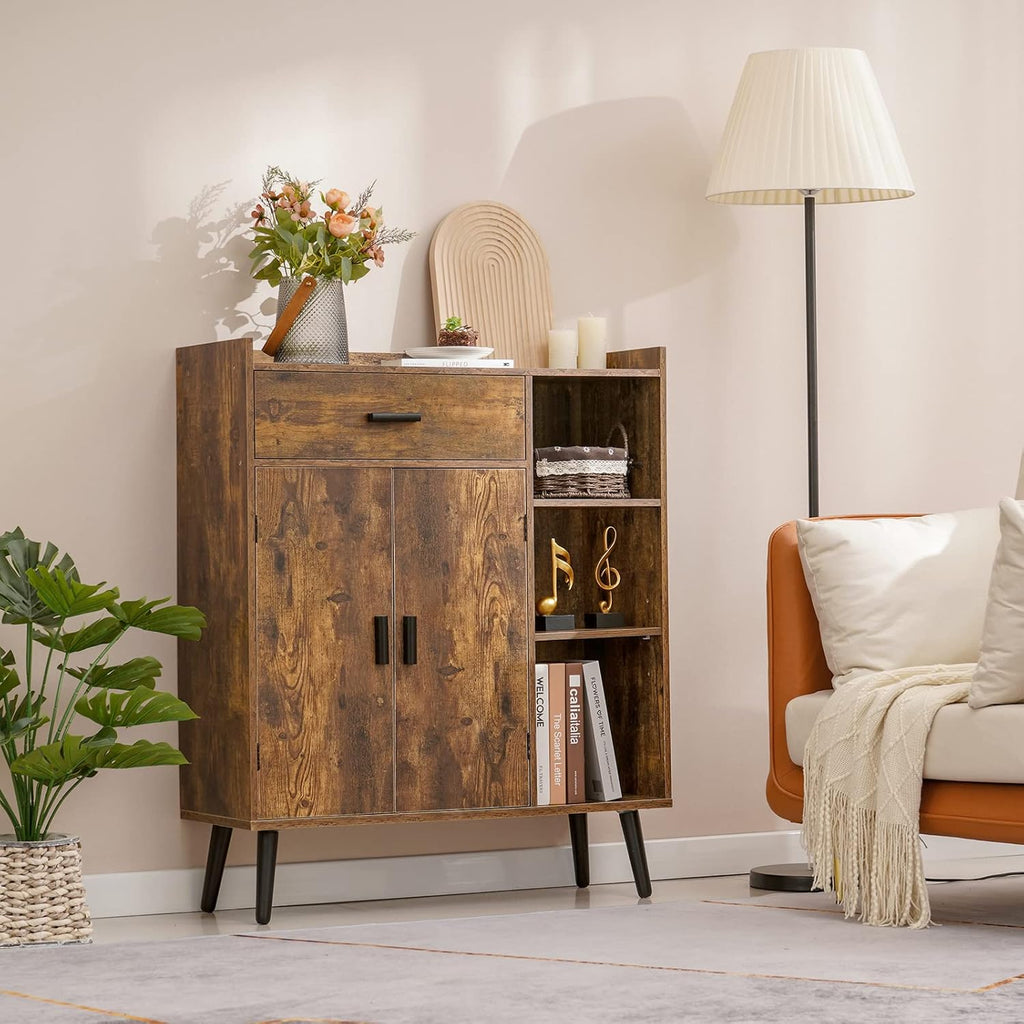 Rustic Brown Storage Cabinet with 1 Drawer 2 Doors 3 Shelves S156201