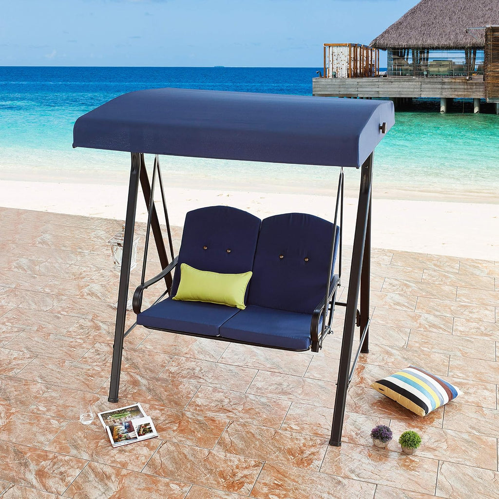 3-Seats Patio Swing with Adjustable Canopy Steel Frame Z766