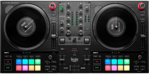 2 Deck Motorized DJ Controller with Cover and Closed-Back Headphones J250640