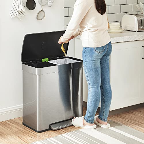 16 Gallons Dual Compartment Stainless Steel Trash Can X988