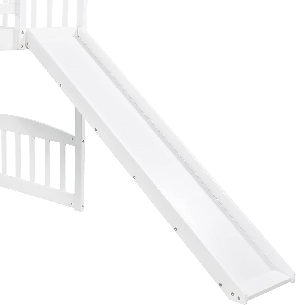 White Wooden Low Loft Bed Frame With Storage B38269