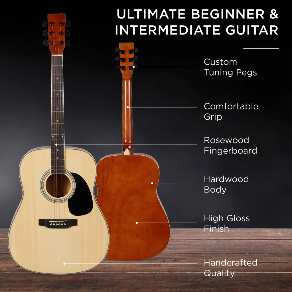 Natural Full Size Acoustic Guitar Starter Kit with Gig Bag W1131