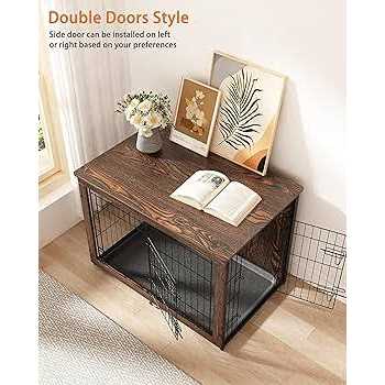 Wooden Dog Crate Furniture with Cushion and Tray E31288