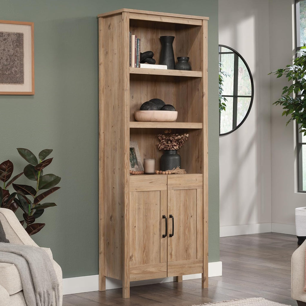 Khaki Pine Finish Bookcase with Doors L899680