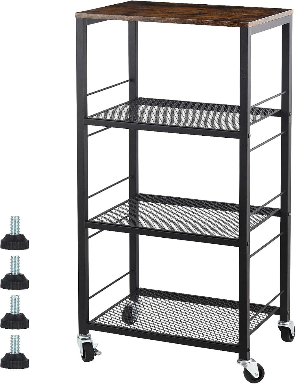 4 Tier Rolling Utility Cart with Wood Top and Metal Frame W887