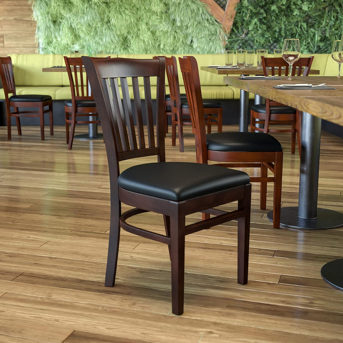 Vertical Slat Back Mahogany Wood Restaurant Chair X458866