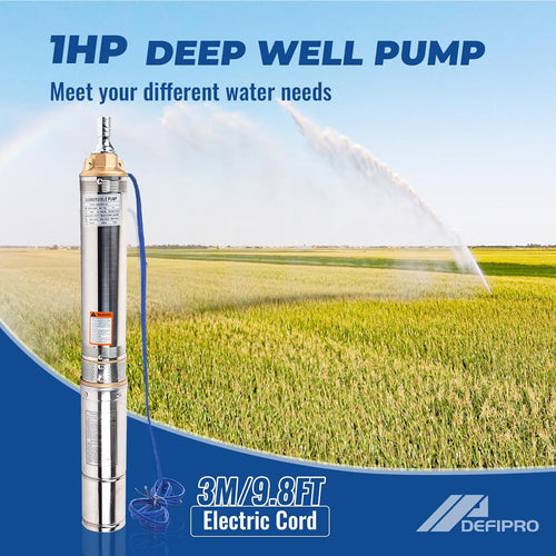 1HP 220V 60HZ 0.75KW Stainless Steel Submersible Well Pump, 1.25" Outlet, 33GPM 207ft Head Q2048