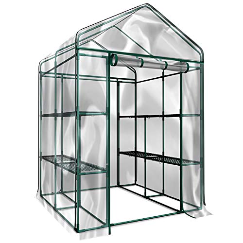 4 Tier Mini Greenhouse with Locking Wheels and PVC Cover I398