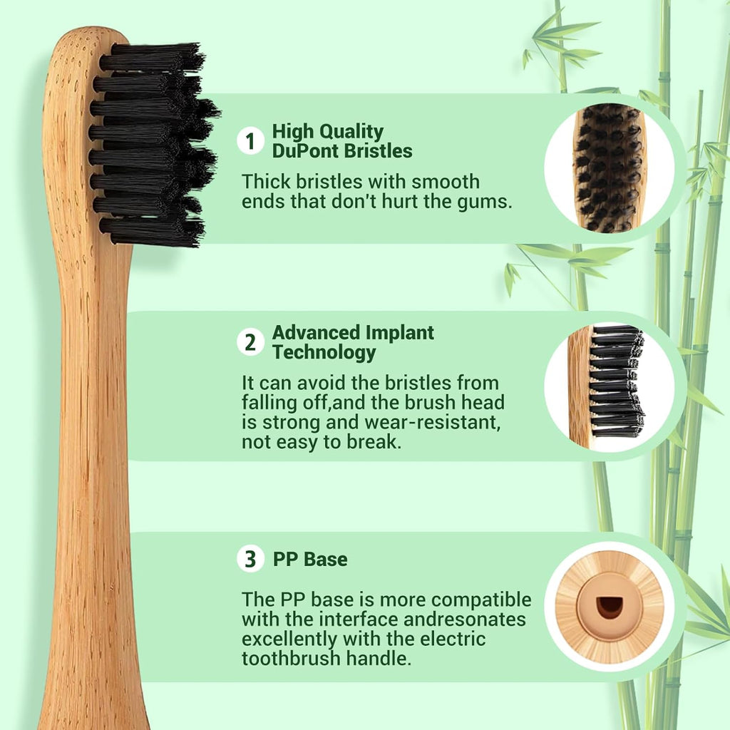 Bamboo Electric Toothbrush 5 Cleaning Modes Sonic Toothbrush Replacement Heads with Plant-Based Bristle 4 Pack A79921
