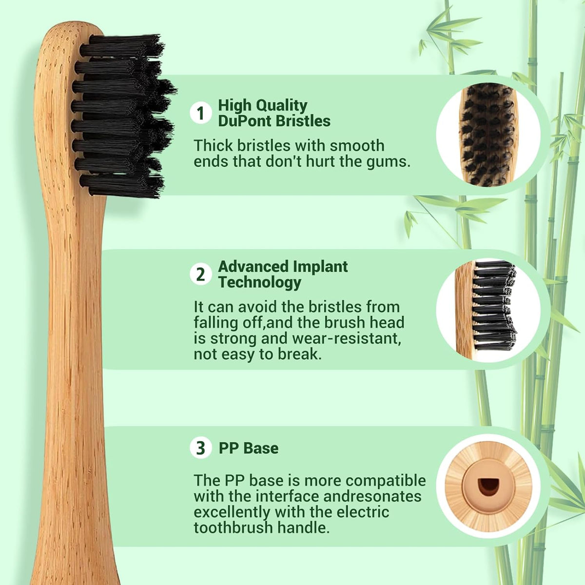 Bamboo Electric Toothbrush 5 Cleaning Modes Sonic Toothbrush Replacement Heads with Plant-Based Bristle 4 Pack A79921