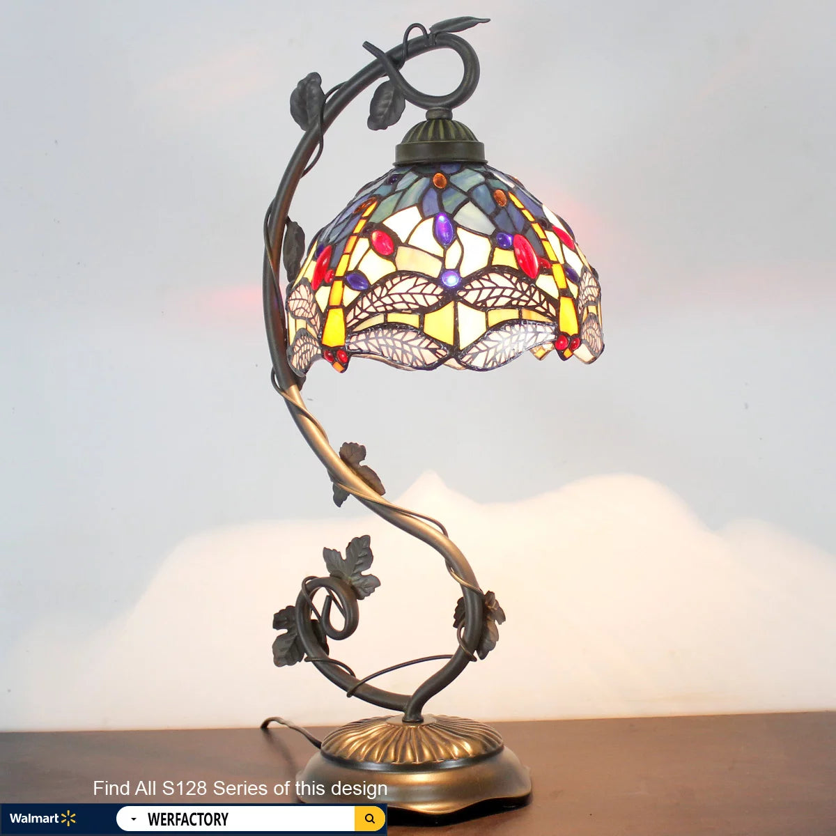 Stained Glass Desk Lamp Blue Yellow 21" Tall M336895