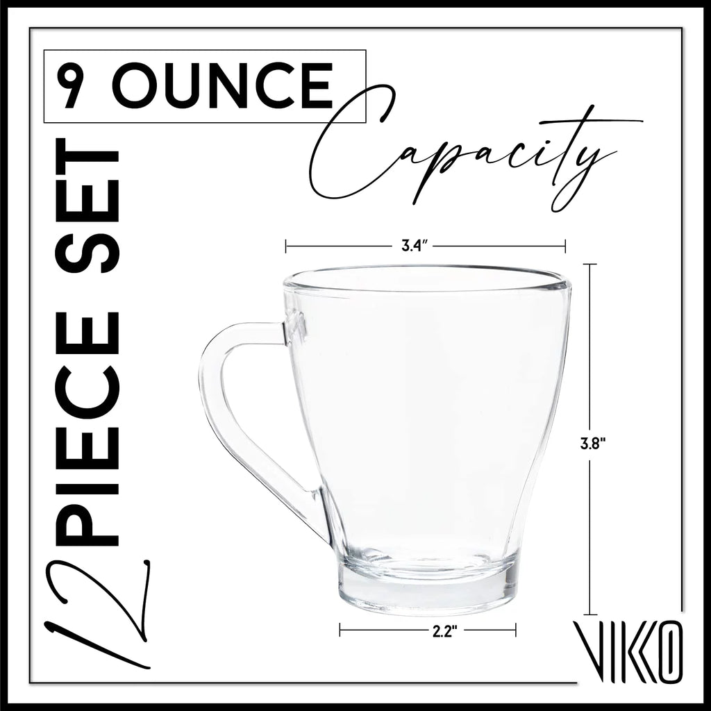 9 Ounce Glass Coffee Mugs, Microwave and Dishwasher Safe, Set of 12 Clear Glass Mugs G487717