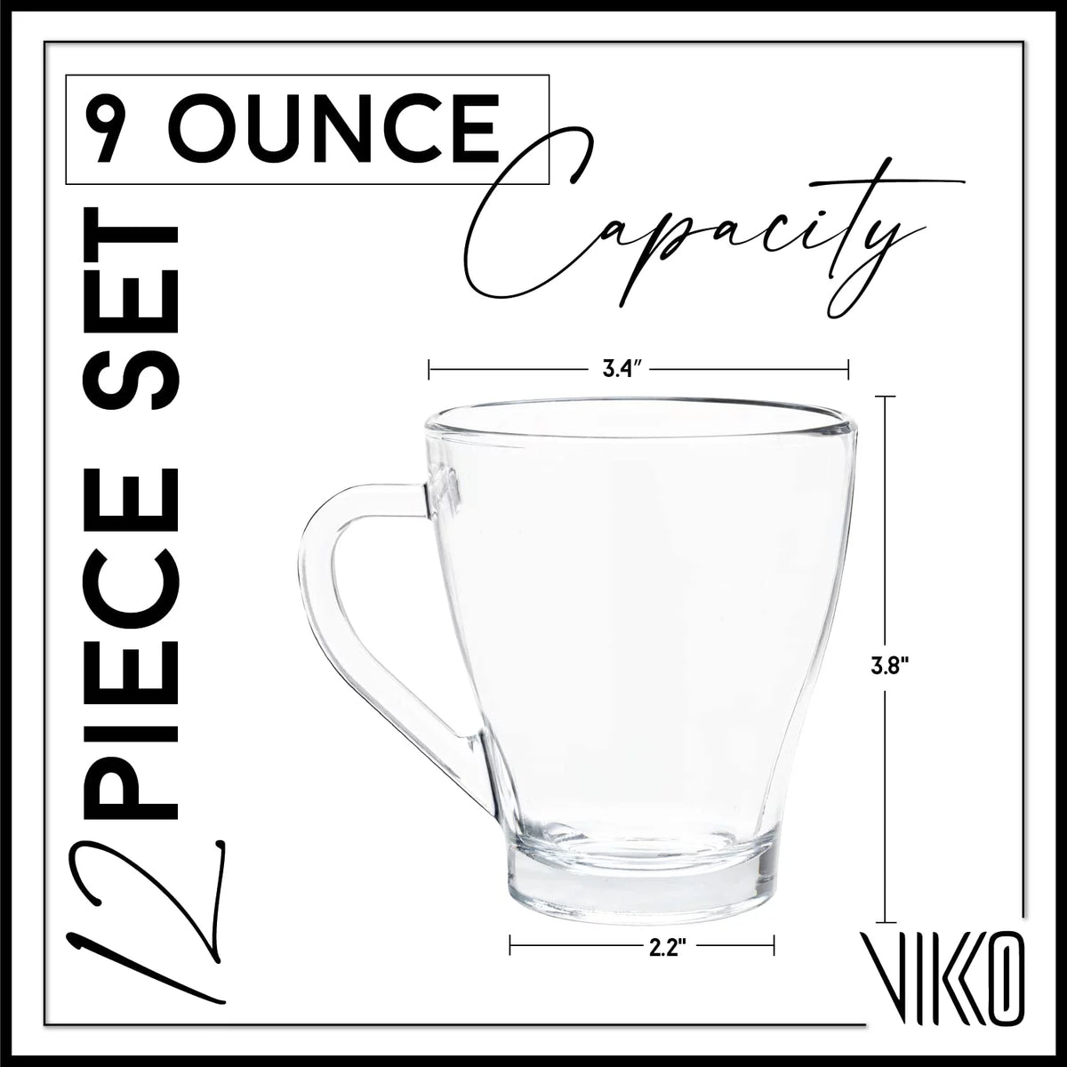9 Ounce Glass Coffee Mugs, Microwave and Dishwasher Safe, Set of 12 Clear Glass Mugs G487717