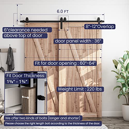 6.6 Feet Bypass Sliding Barn Door Hardware Kit U279