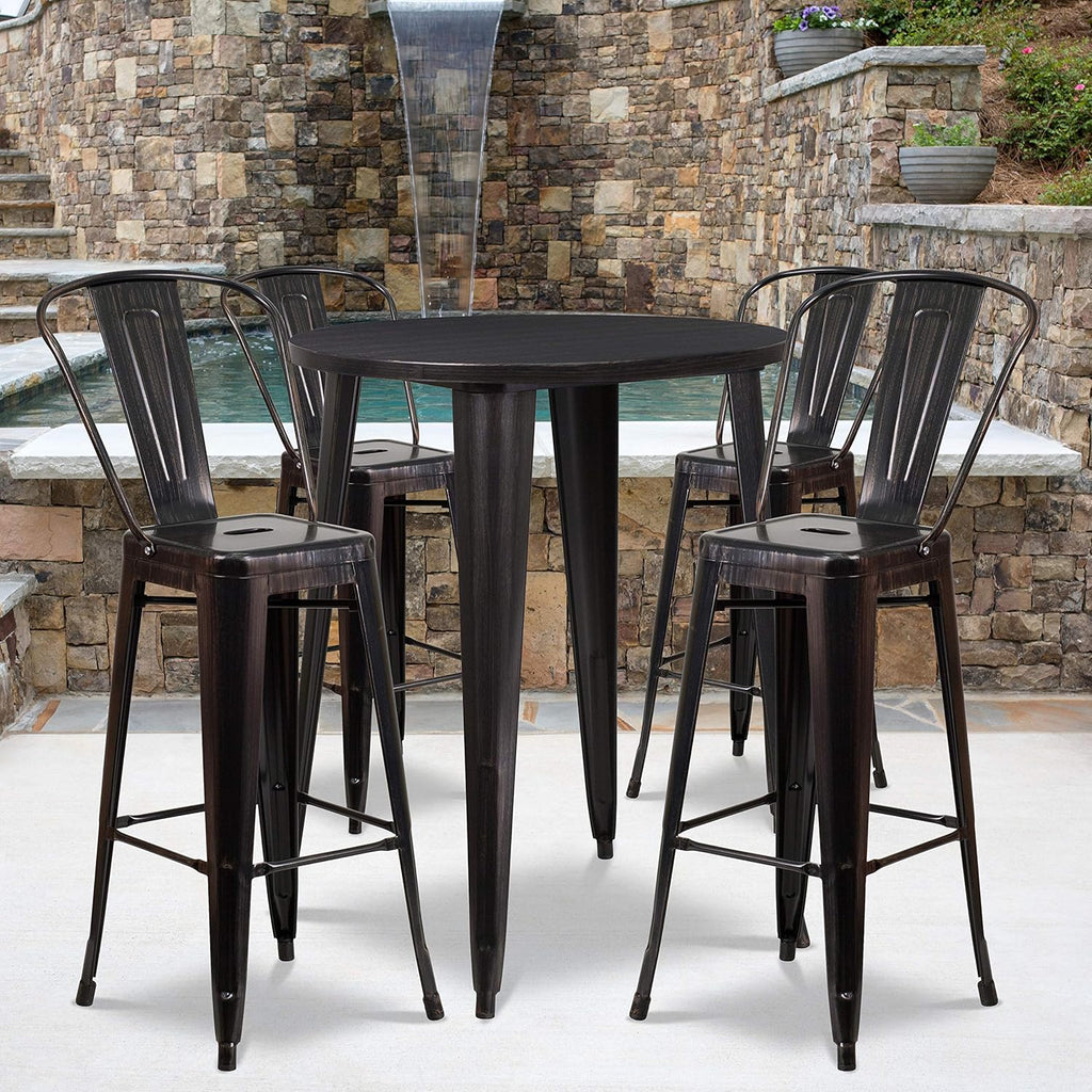 30 Round Silver Metal Bar Table Set with 4 Cafe Stools Y6519