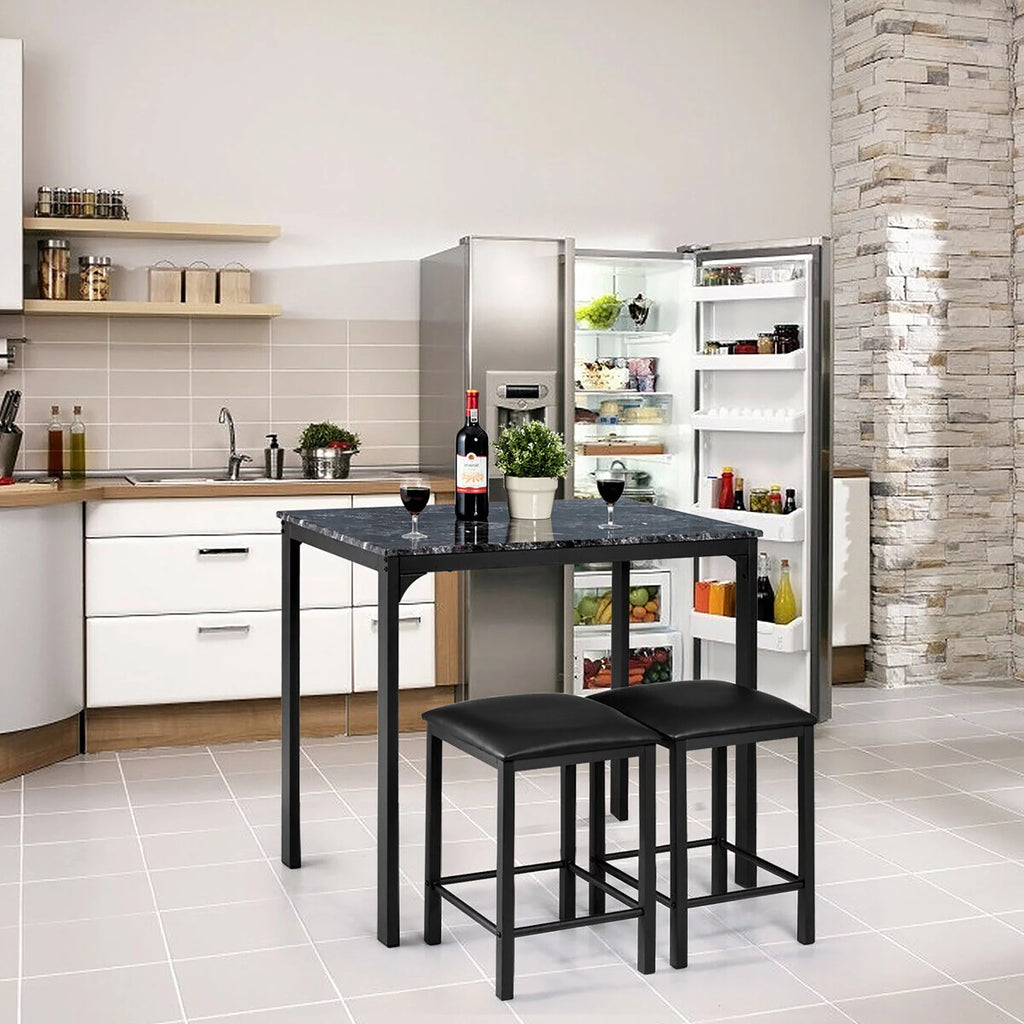 3 Piece Counter Height Dining Set Faux Marble Table 2 Chairs F574187