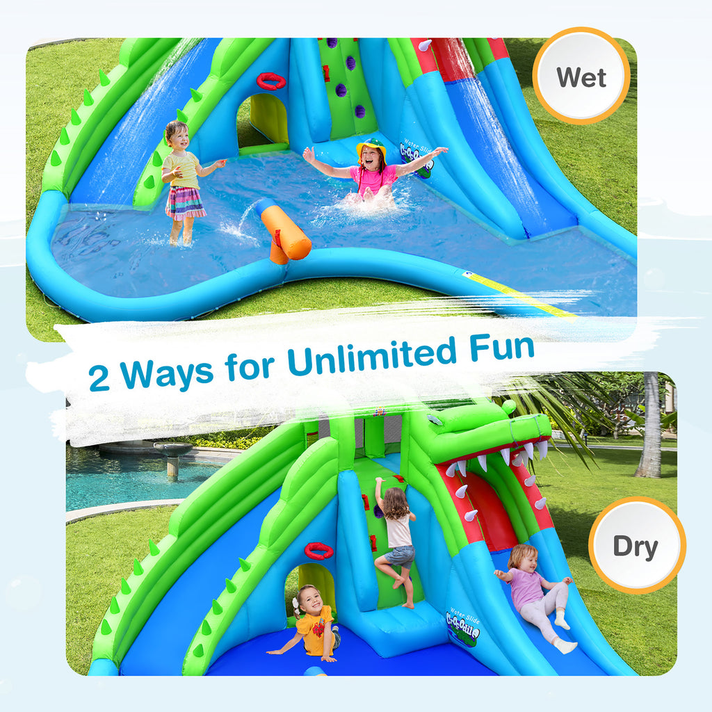 Inflatable Kid Bounce House with Dual Slide and Splash Pool C65471