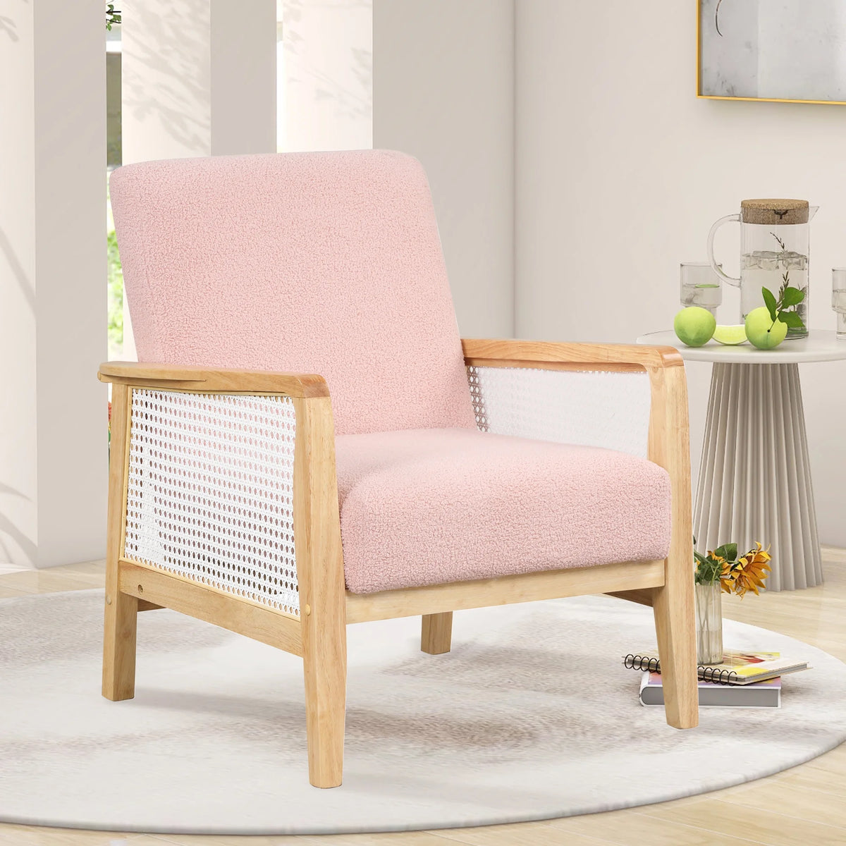 Mid-Century Pink Upholstered Accent Armchair Q570
