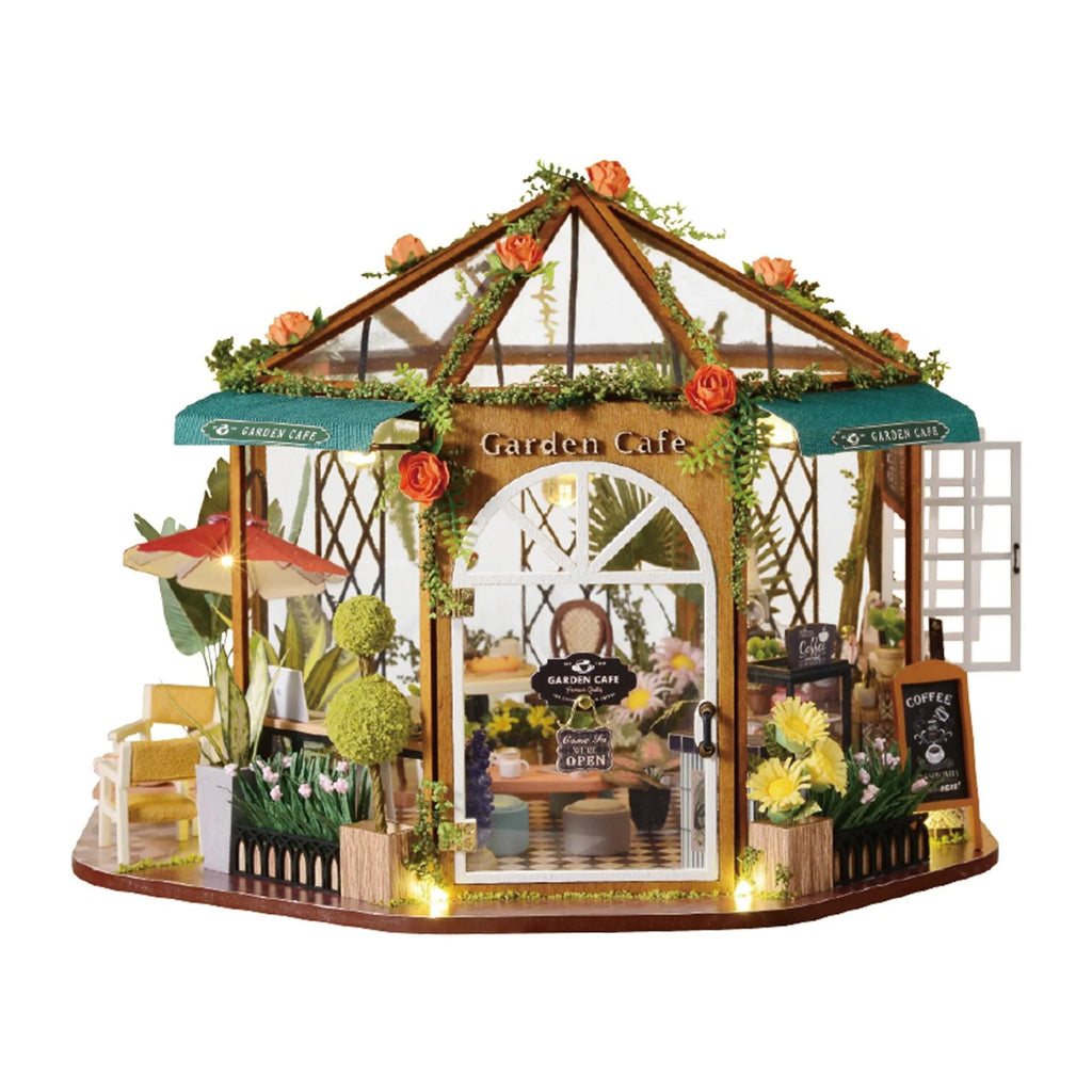 DIY Miniature Doll House Wooden Coffee Shop with Furniture LED Light K76304