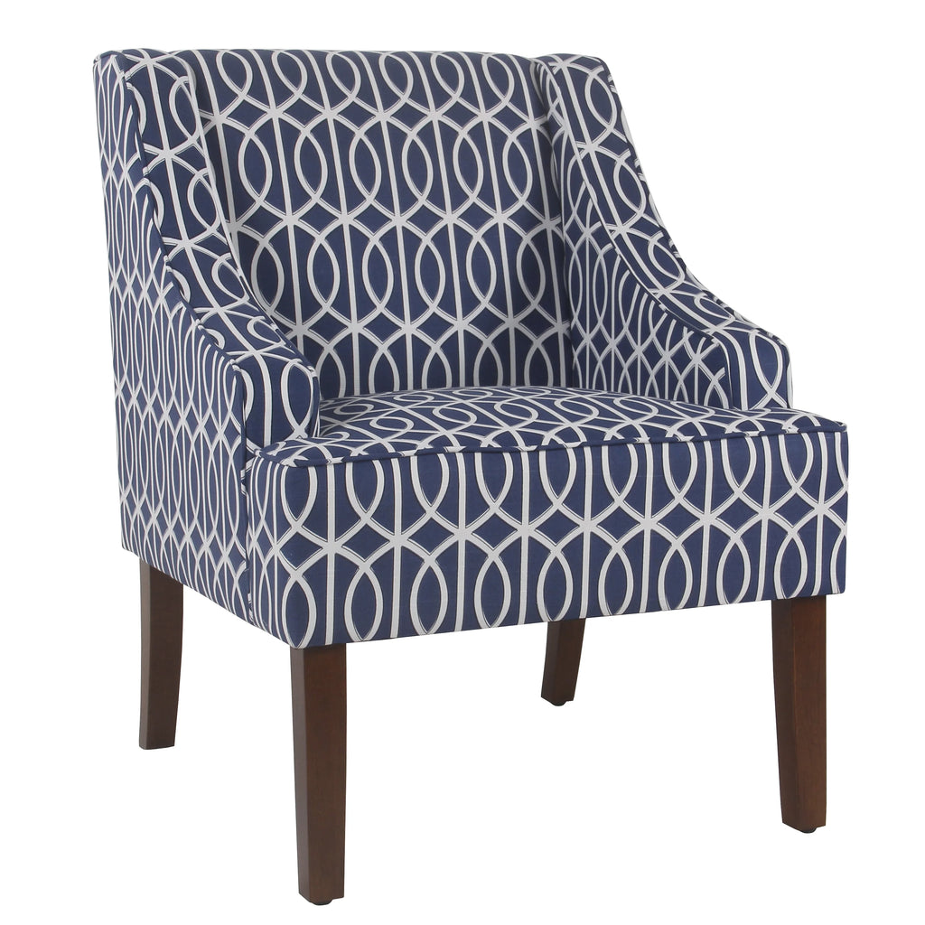Cream and Blue Geometric Accent Armchair G66378