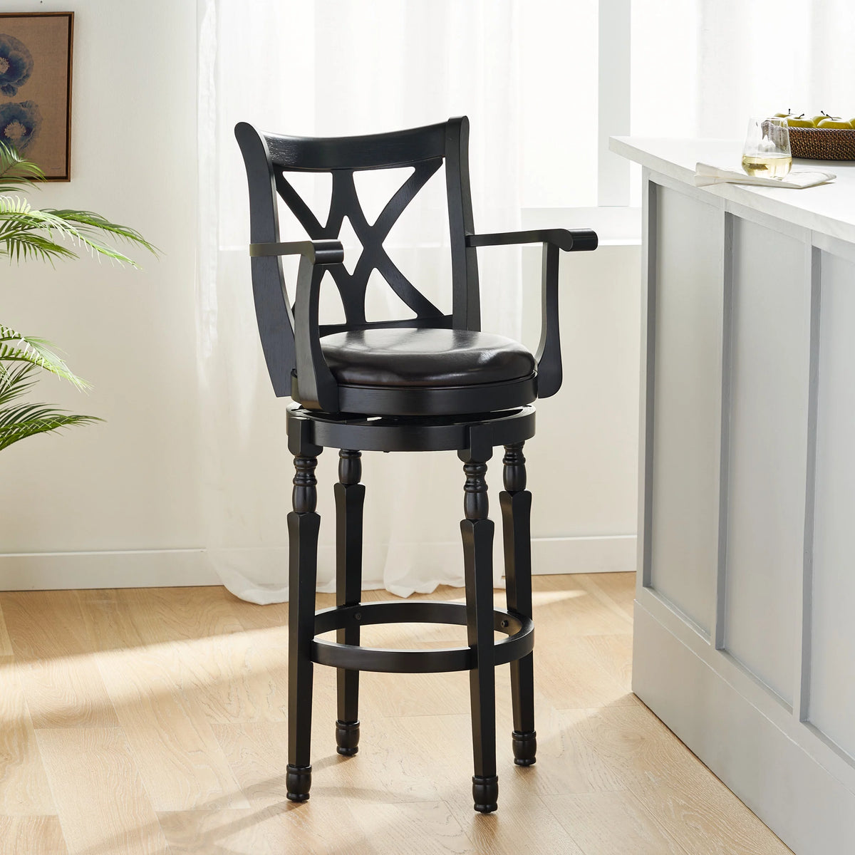 Black Bonded Leather Swivel Barstool G925