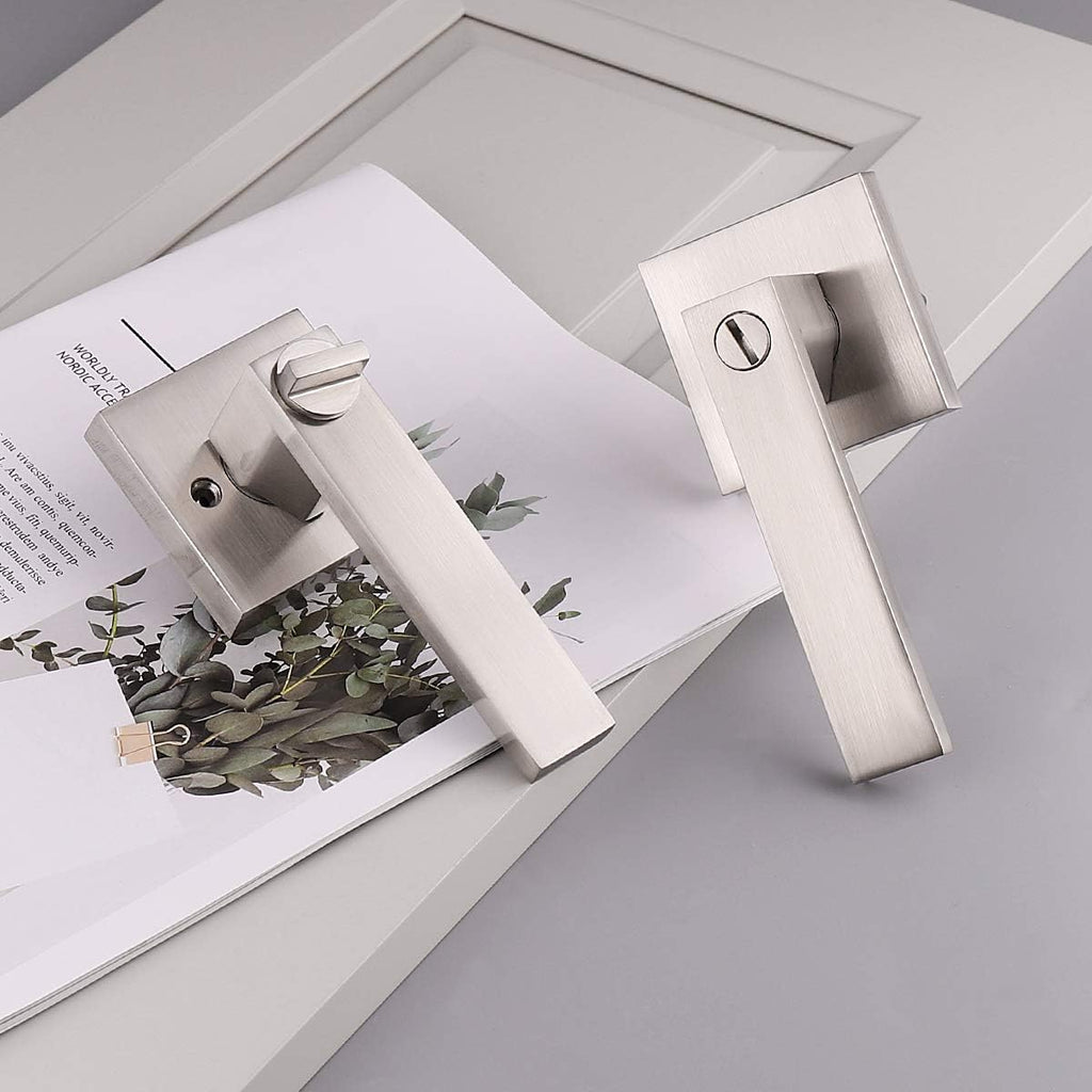 Satin Nickel Square Privacy Door Handles Leverset Lockset 10Pack X739466