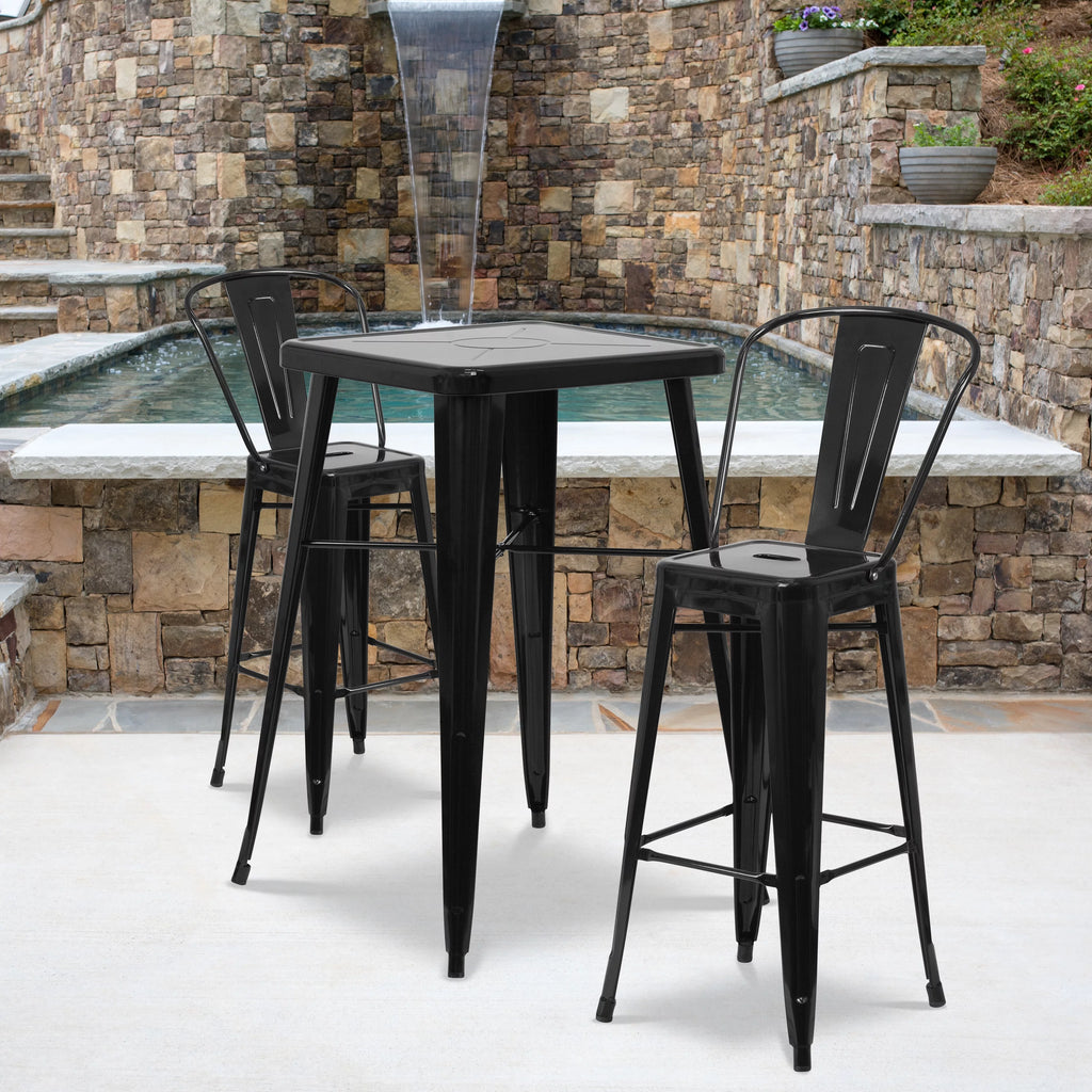 Black Metal Indoor-Outdoor Barstool with Removable Back S20381