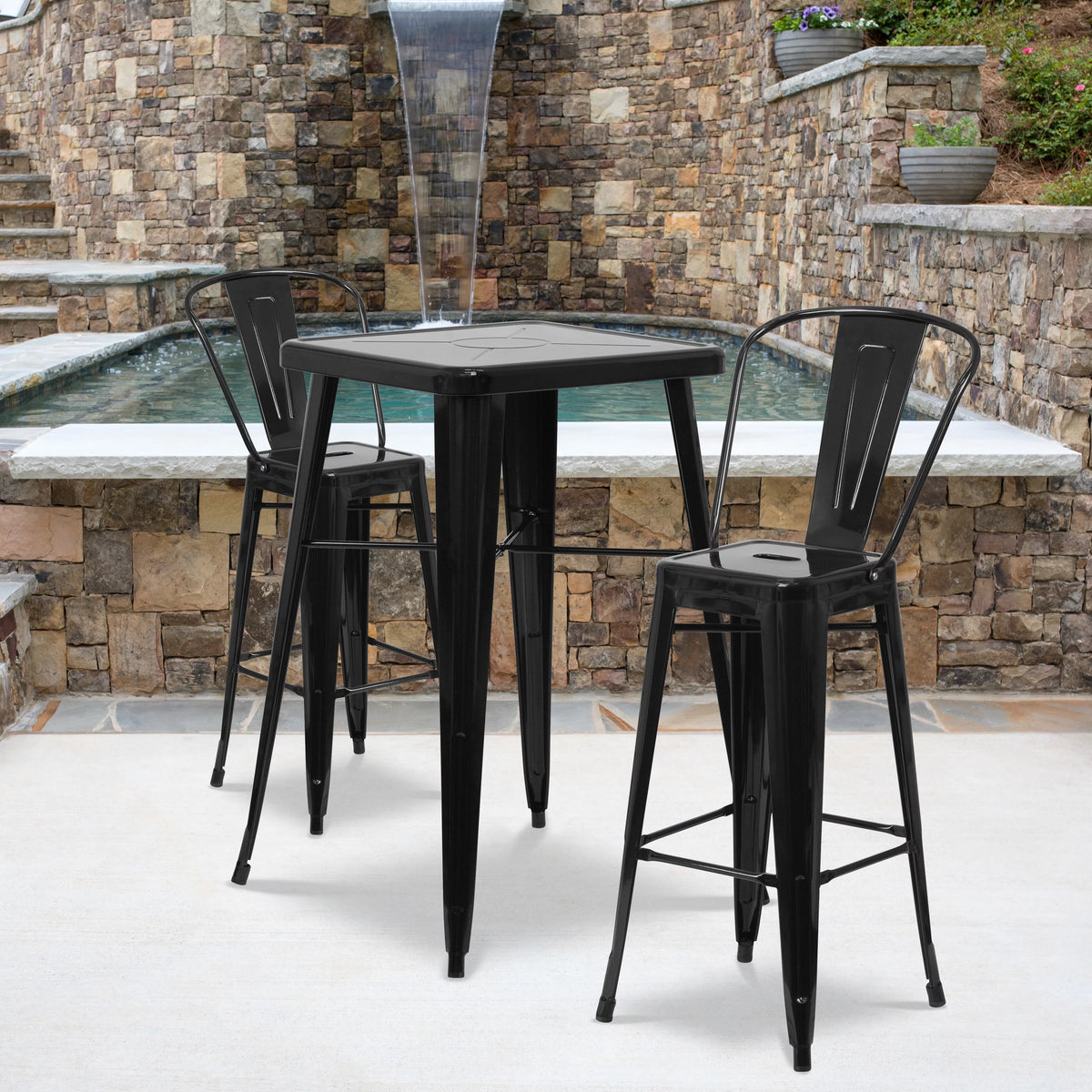 Black Metal Indoor-Outdoor Barstool with Removable Back S20381