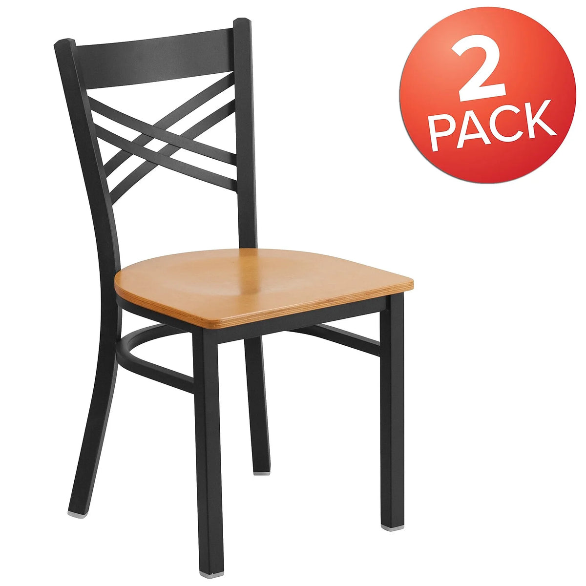 2 Pack Black Metal Restaurant Chair with Wood Seat Y3139
