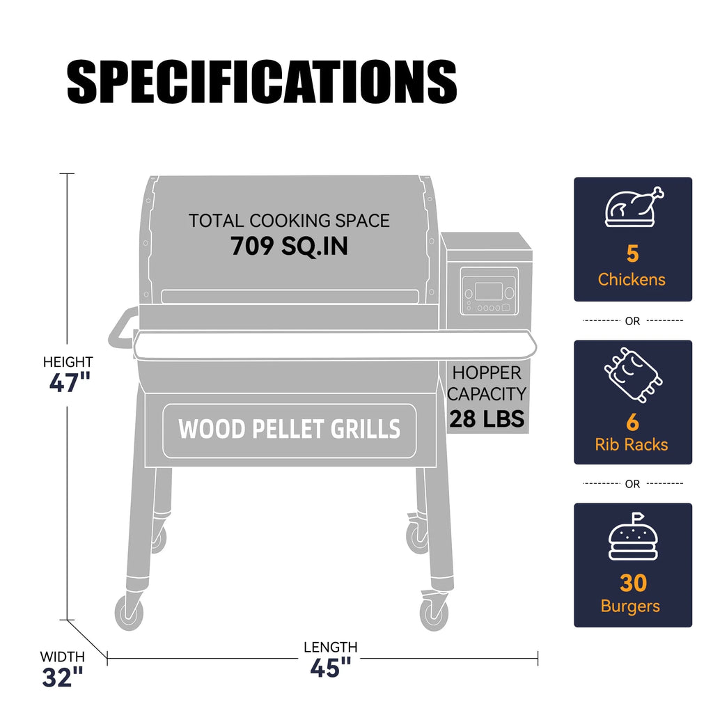 Pellet Grill & Smoker with Foldable Front Shelf, Ash Cleanout System, Rain Cover, 1056 sq.in Cooking Area B5257