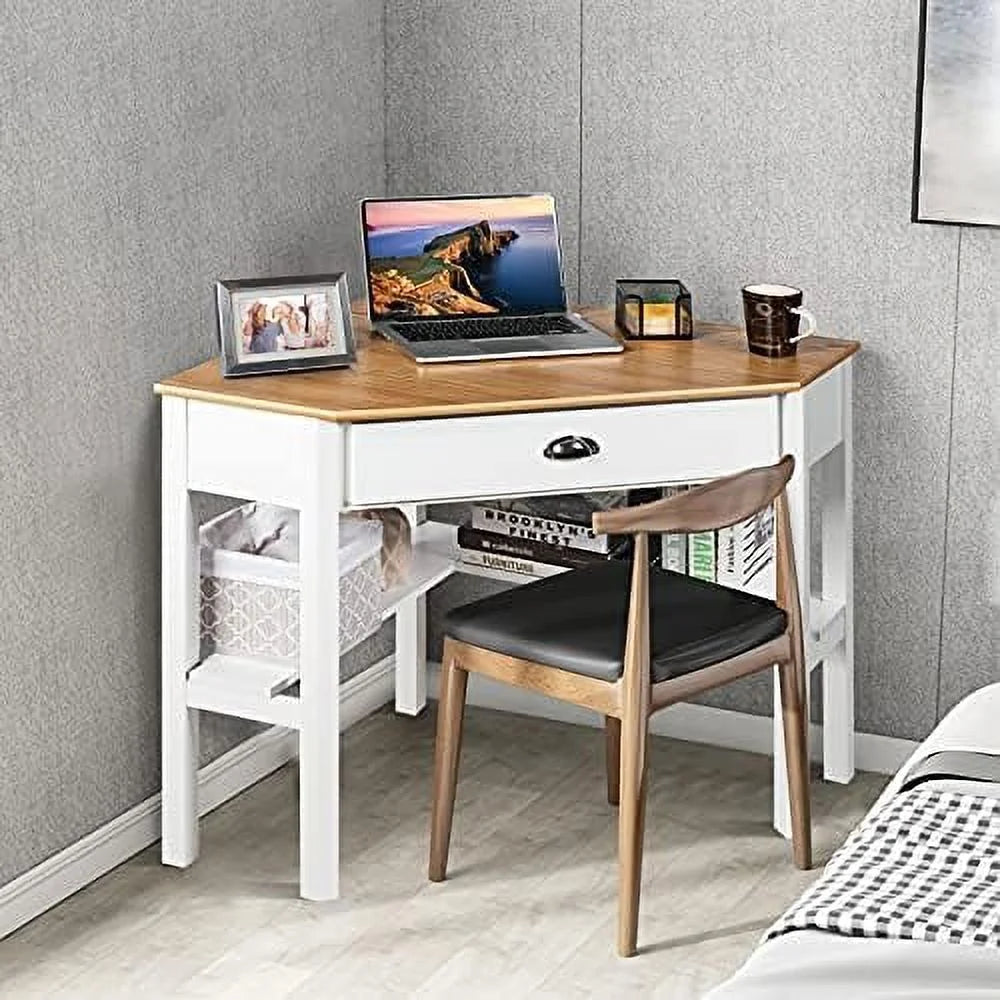 Small Corner Desk with Shelves Drawer V52579